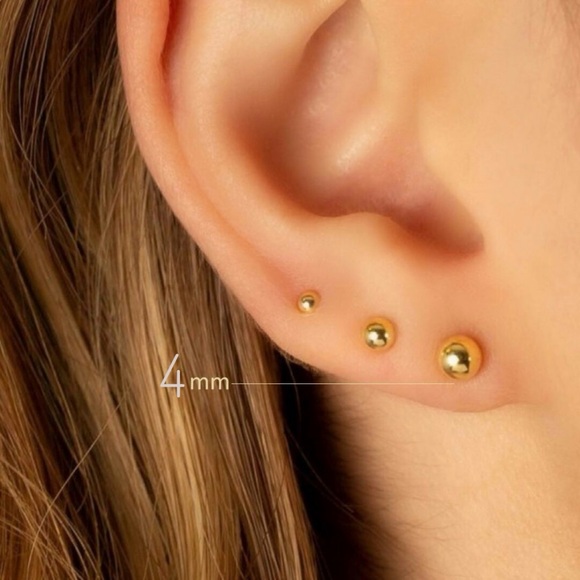 Stud Bead Ball 4mm Earrings 14k Gold Plated Luxury Jewelry - Picture 1 of 12